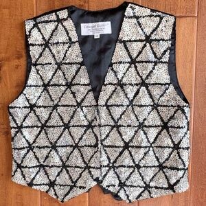 90s Silver Triangle Sequin Cotton Vest Womens XS Hand-Made by‎ Cowgirl Glitter